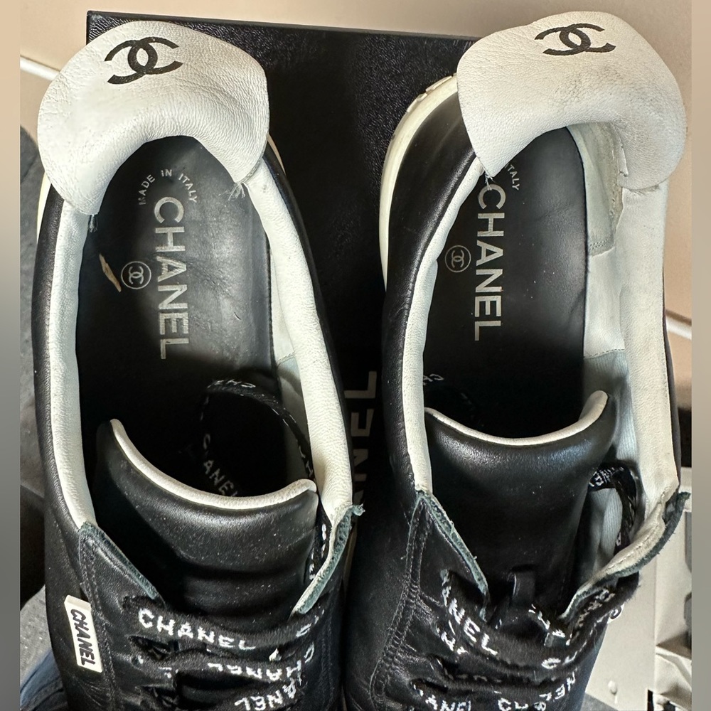 Chanel Low Top Black Leather Sneakers - Picture 5 of 10